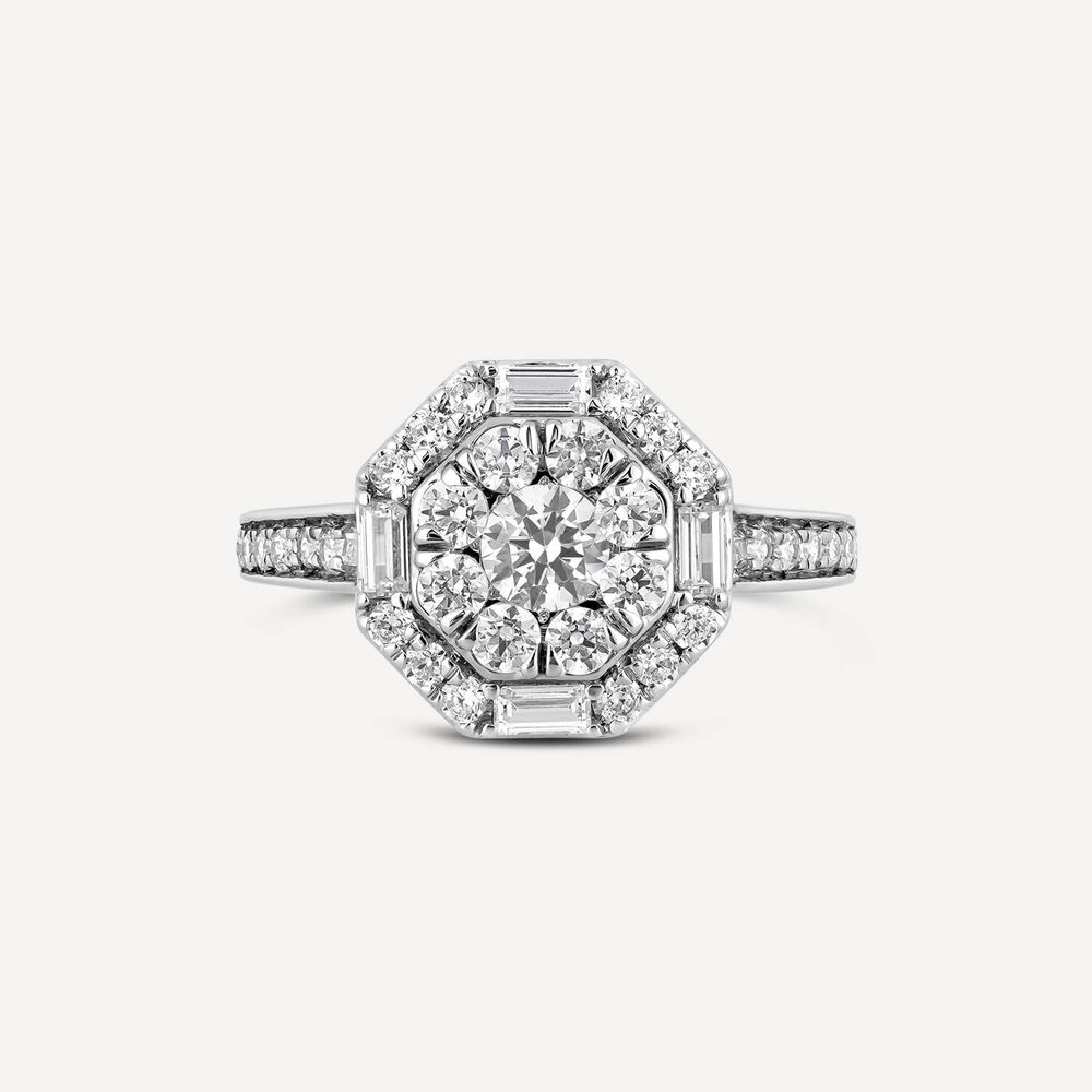 Platinum Hexagonal Cluster Set 1.0 Carat Baguette Diamond Ring image number 1