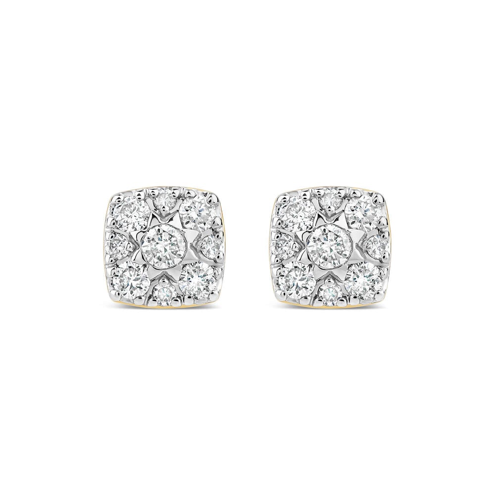 9ct Yellow Gold Square 0.25ct Diamond Cluster Stud Earrings