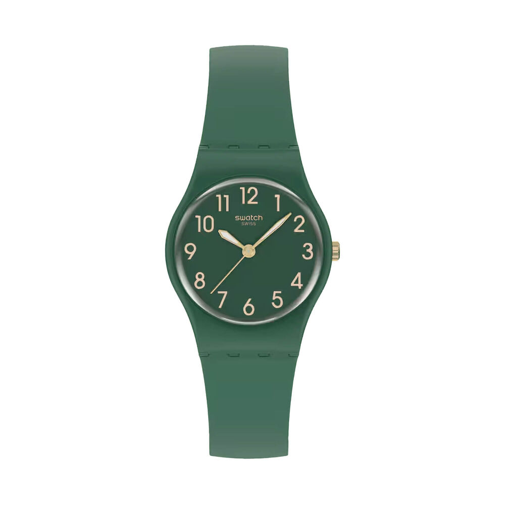 Swatch Notes Of Pecan 25mm Green Dial Silicone Strap Watch image number 0