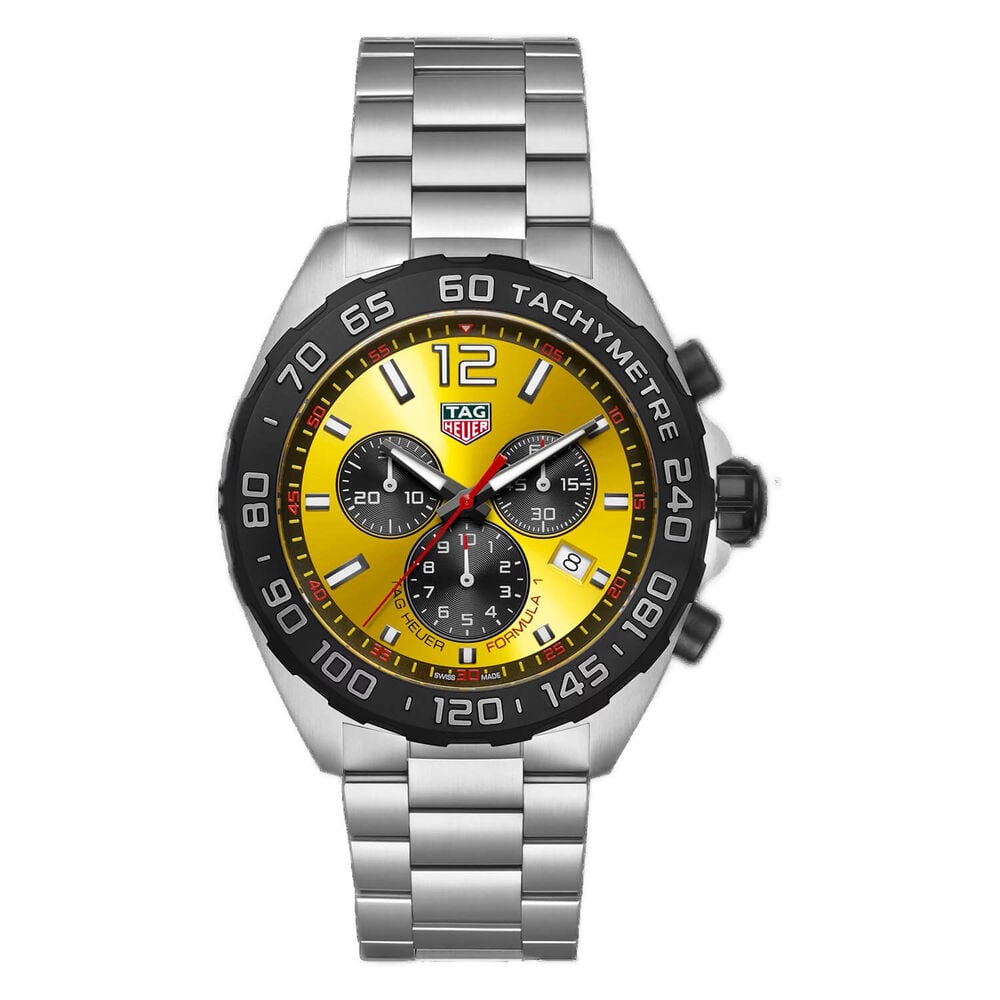 TAG Heuer Formula 1 Quartz Chronograph 43mm Yellow Dial Stainless Steel Bracelet Watch