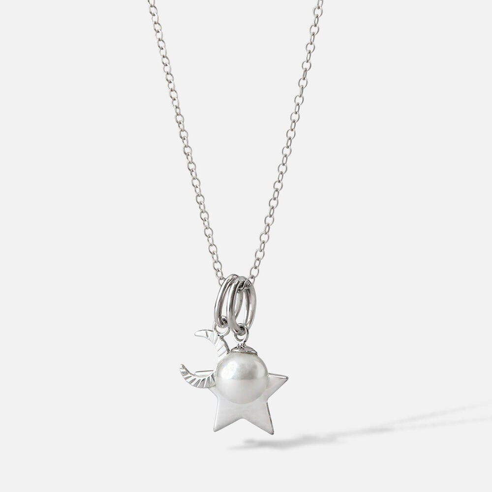 Sterling Silver Star & Moon & Pearl Pendant