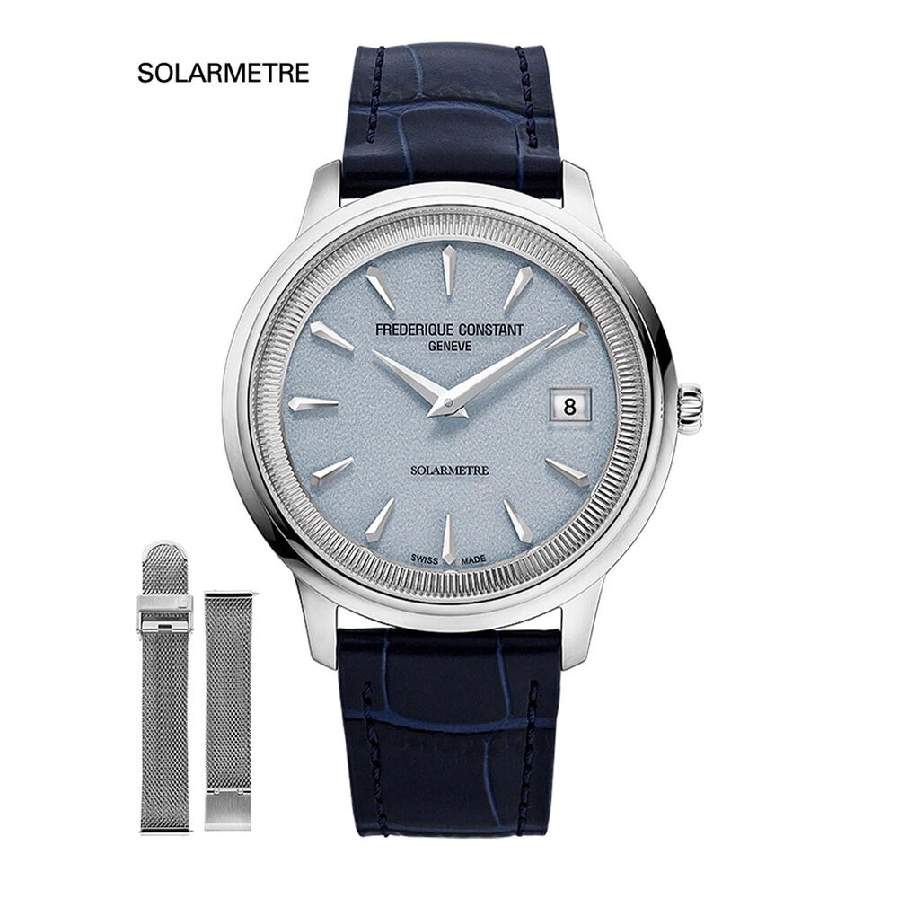 Frederique Constant Classics Moneta Solarmetre 39mm Light Blue Dial Leather Strap Watch