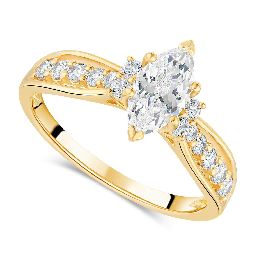9ct Marquise Cubic Zirconia Claw Set with Side Rings