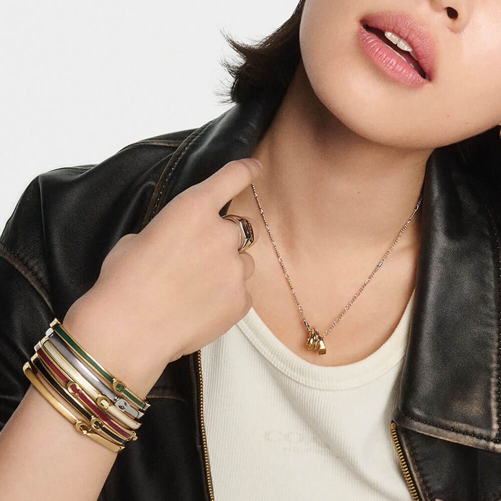 Coach Gold Tone Brass Signature C Bangle Bracelet