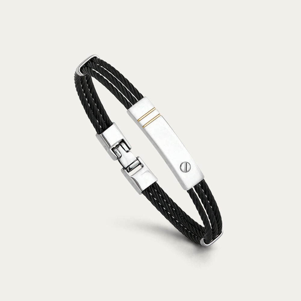 Stainless Steel Black PVD Wire & 14ct Gold Line Accent Bracelet