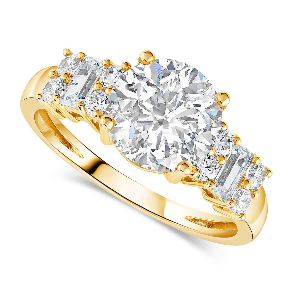 9ct Gold Round Brilliant and Baguette Cubic Zirconia Ring image number 0