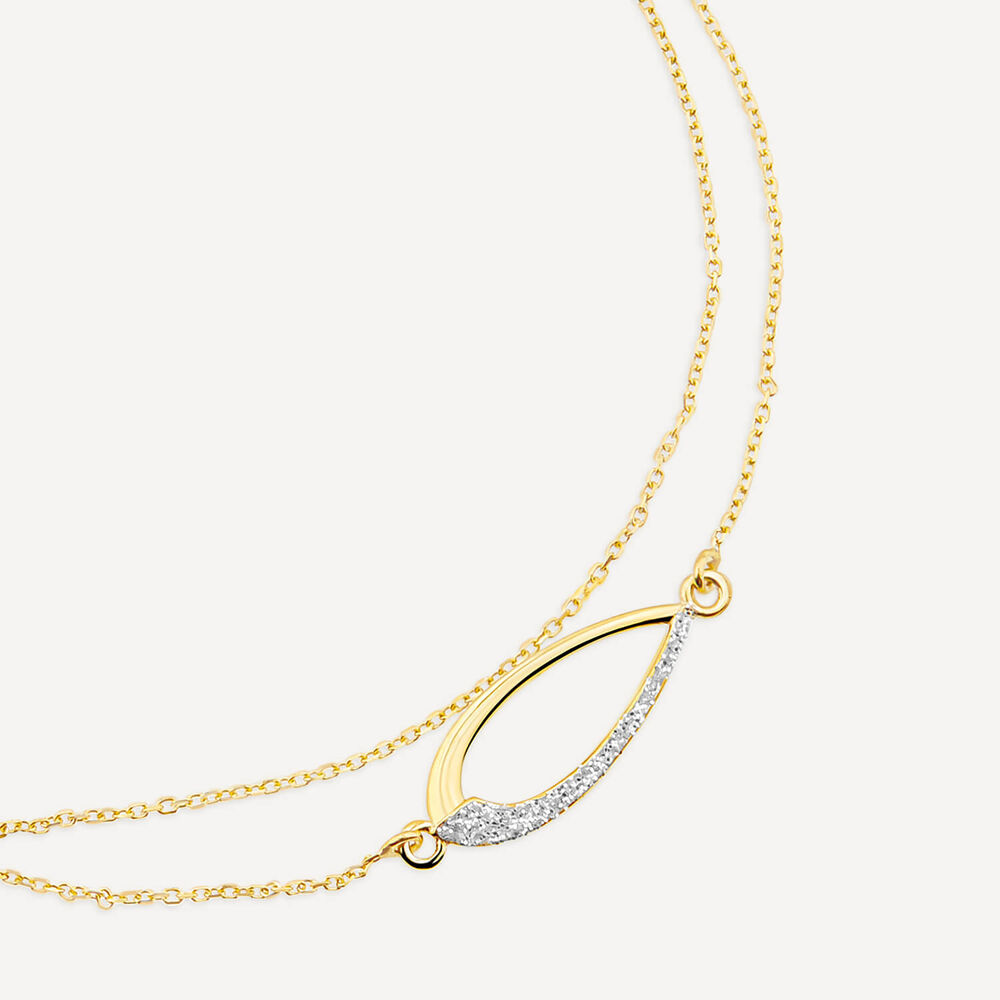 9ct Yellow Gold Half Glitter& Polished Open Pear Double Chain Bracelet