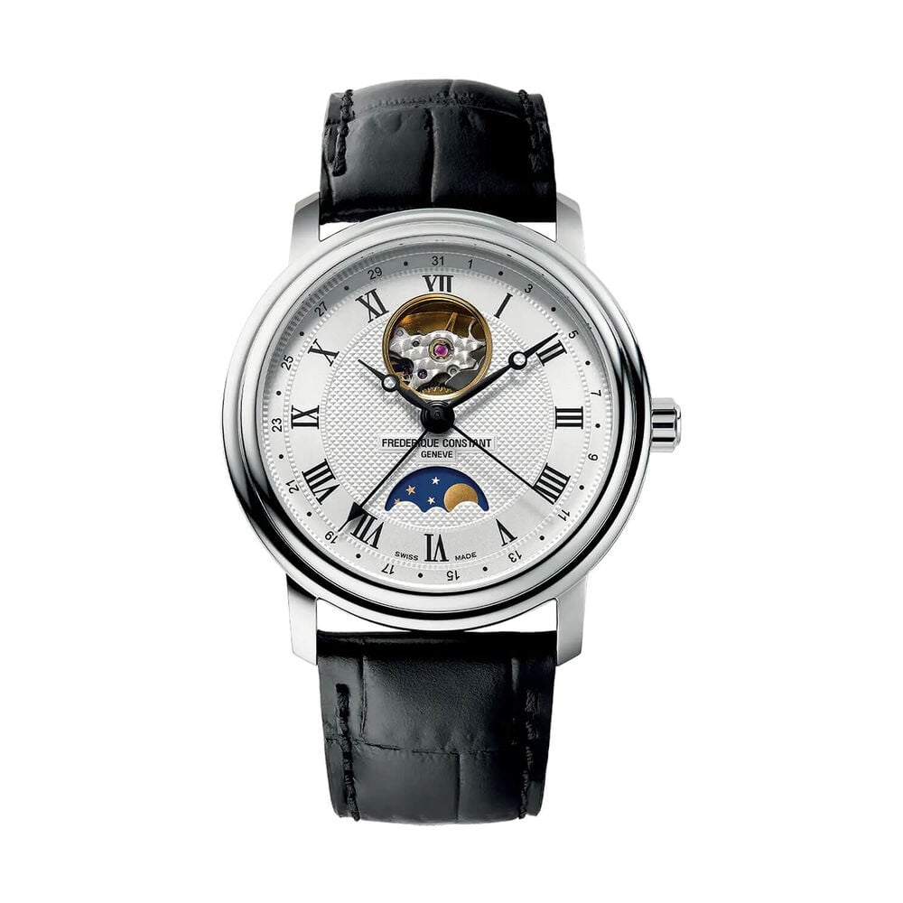 Frederique Constant Classics Heart Beat Moonphase Date 40mm Silver Dial Leather Strap Watch image number 0