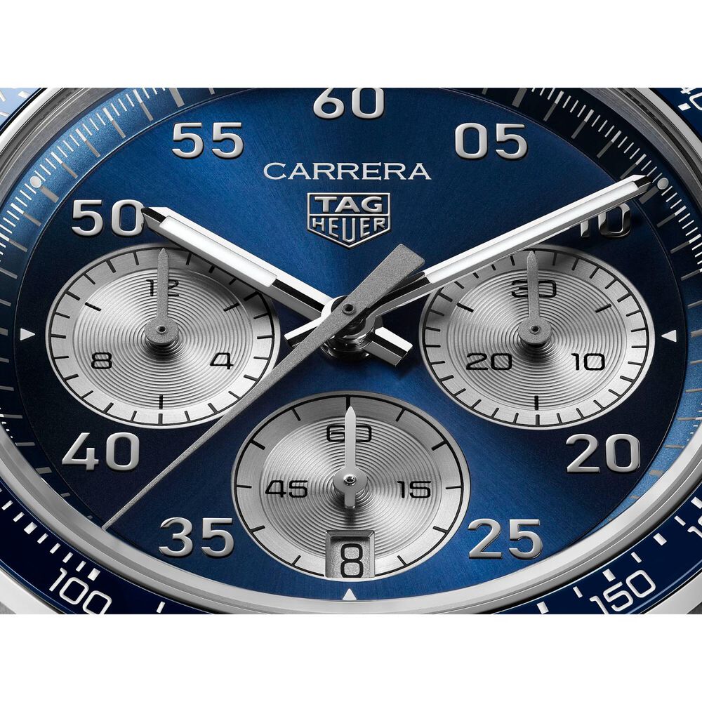 TAG Heuer Carrera Chronograph Sport 42mm Blue Dial Brown Leather Strap Watch