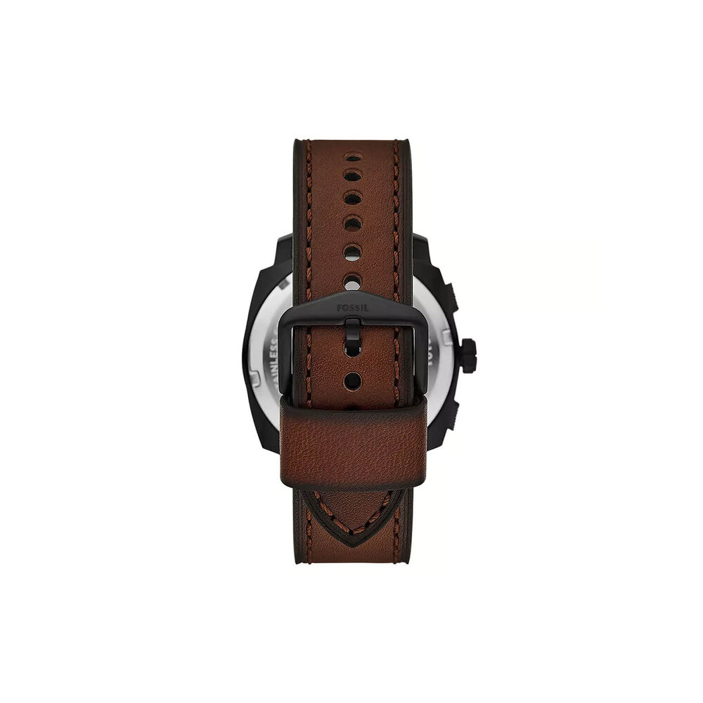 Fossil Machine Chronograph 44mm Black Dial Brown Leather Strap Watch & Braided Bracelet Set image number 1