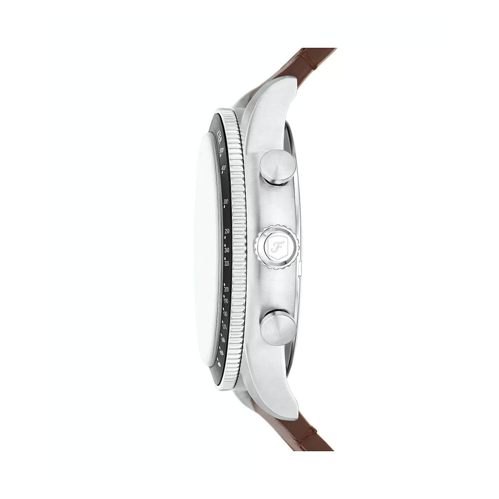 Fossil Sport Tourer Chronograph 42mm Cream Dial Brown Leather Strap Watch image number 2