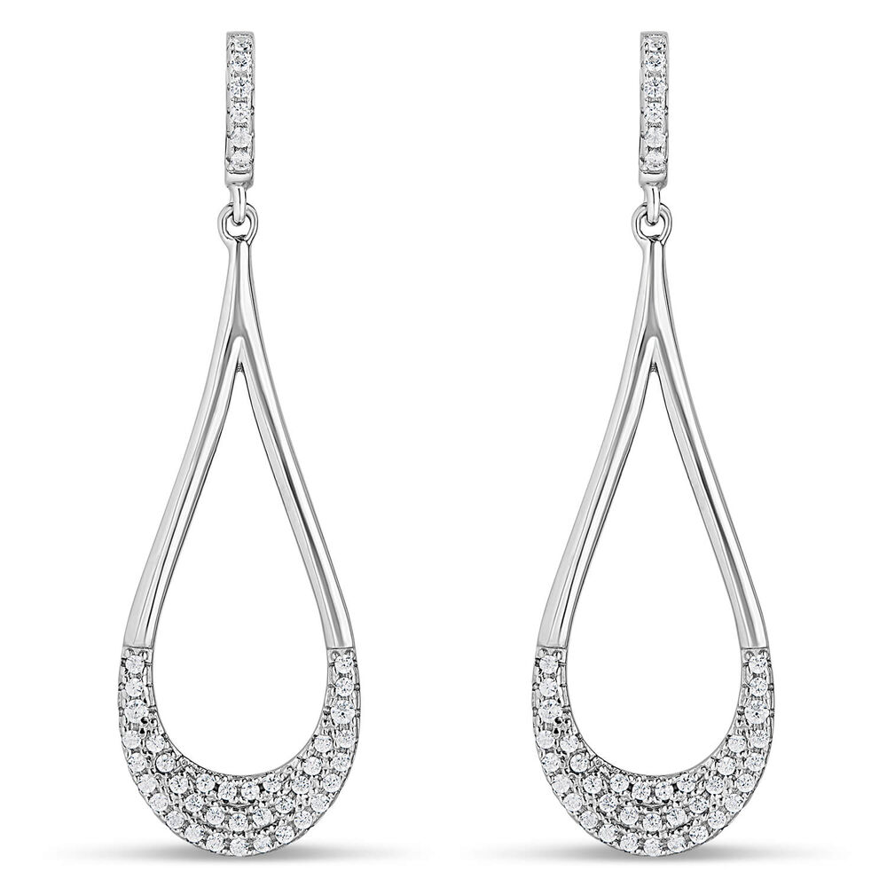 Sterling Silver Long Open Polished Loop with Pave Cubic Zirconia Drops image number 0