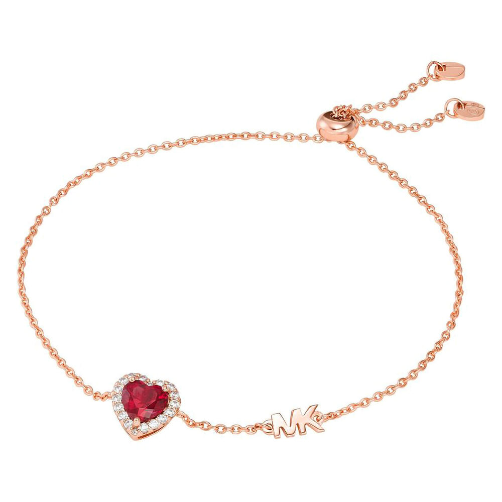 Michael Kors Brilliance Rose Gold Plated Red Heart Halo Bracelet
