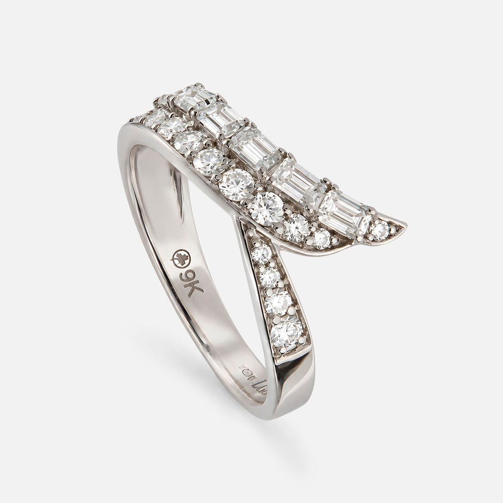 Born Contour 9ct White Gold 1.00ct Lab Grown Round & Emerald Diamond Wishbone Ring