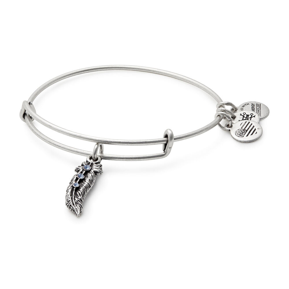 Alex and Ani Rafaelian Silver Feather Charm Bangle image number 0