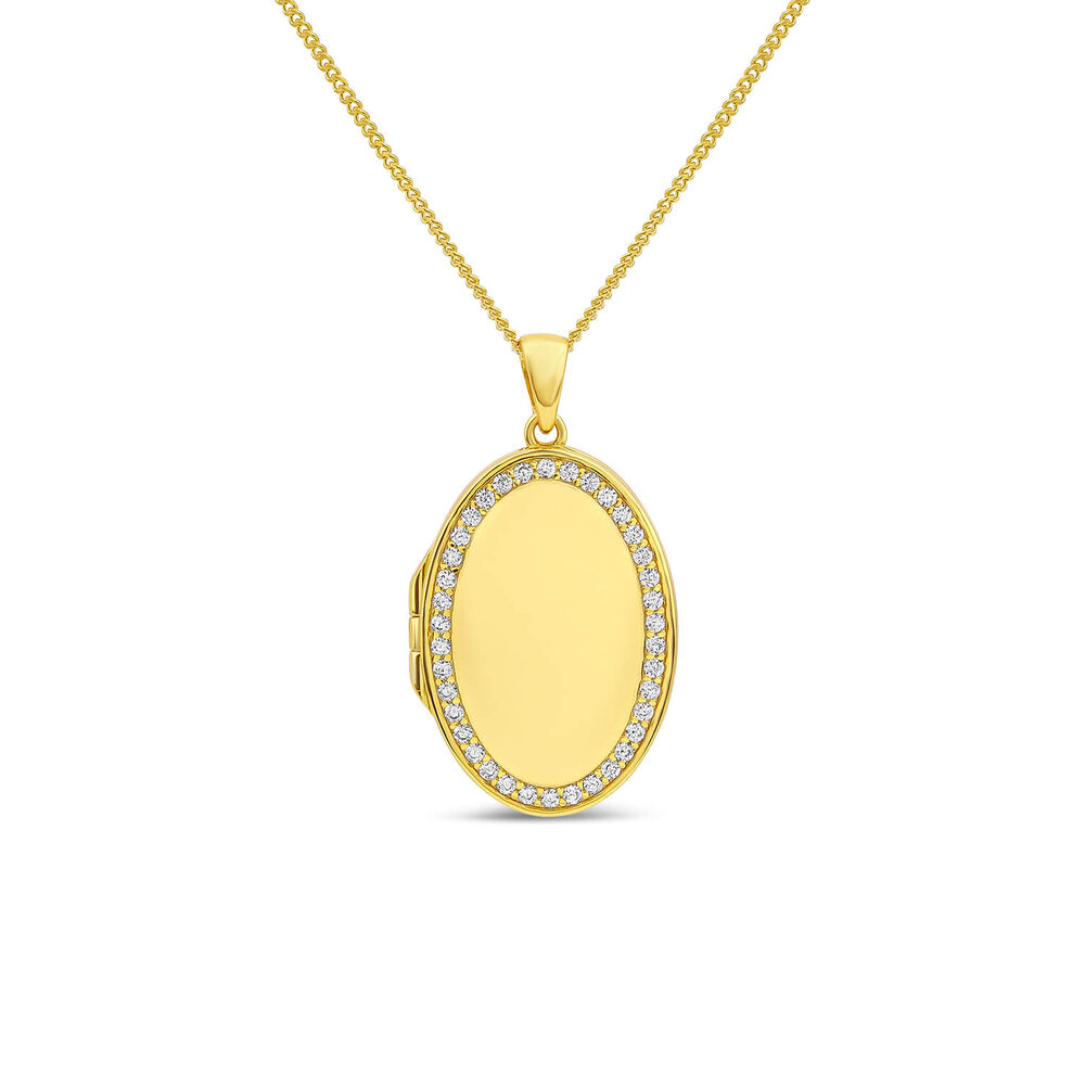 Yellow Gold Plated Sterling Silver Cubic Zirconia Surround Oval Locket Pendant