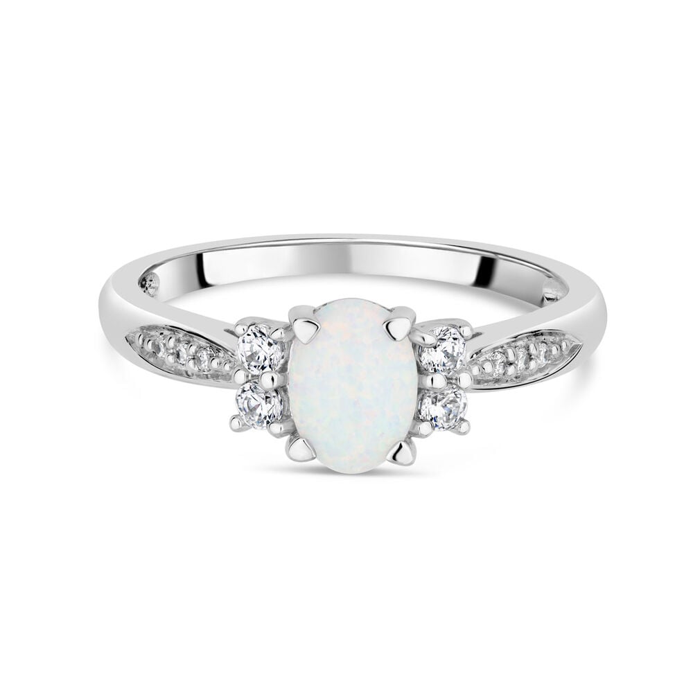 Ladies' 9ct White Gold Opal & Cubic Zirconia Dress Ring image number 7