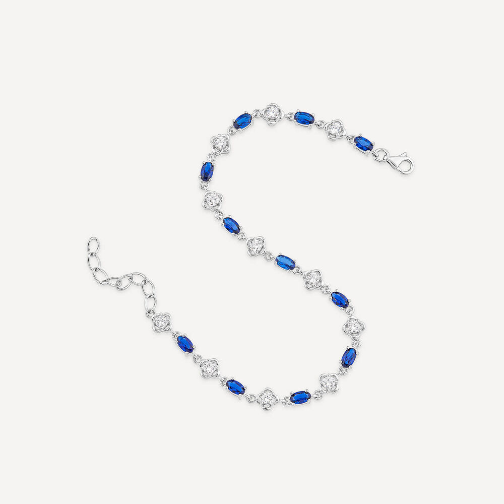Sterling Silver Cubic Zirconia Flower & Blue Stone Bracelet image number 3