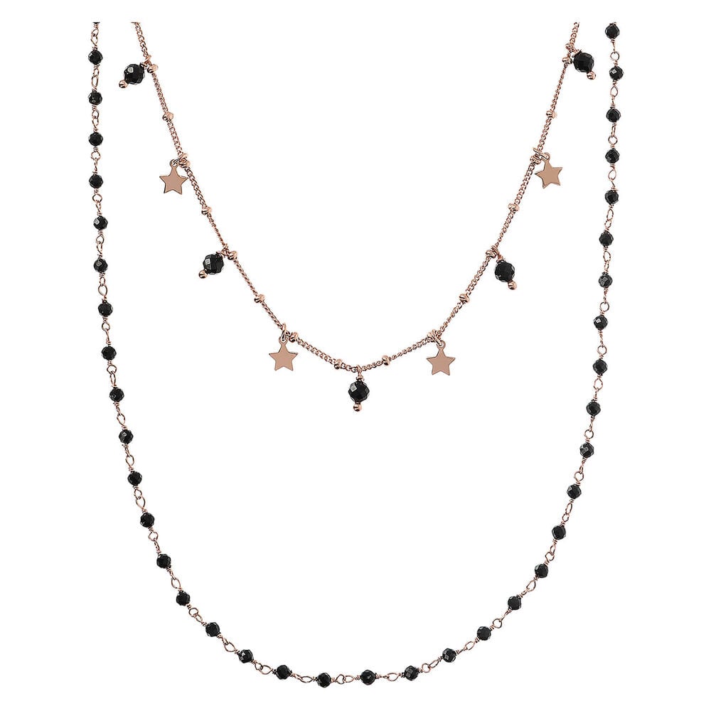 Bronzallure 18ct Rose Gold Plated Stars And Black Spinel Spheres Double Strand Necklace image number 1