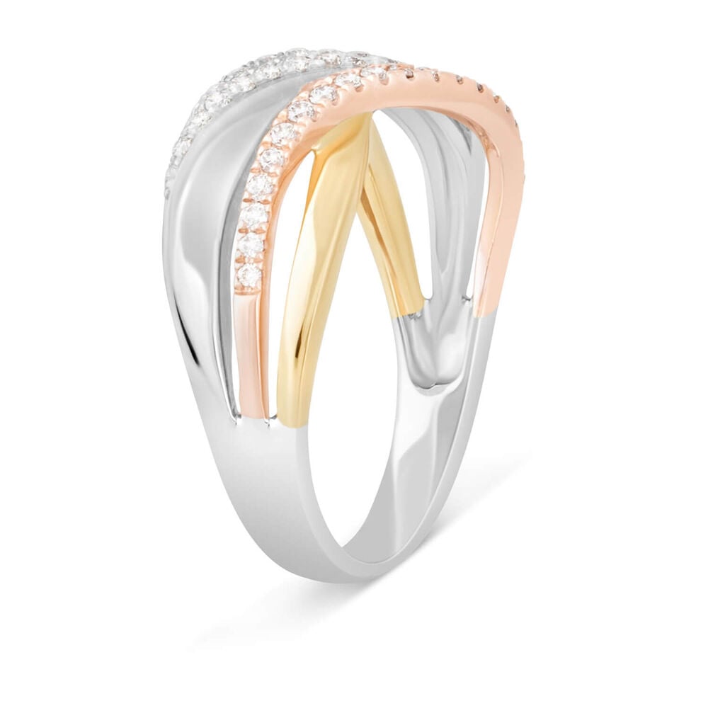 9ct Three Colour Gold 0.21ct Diamond Ring image number 3