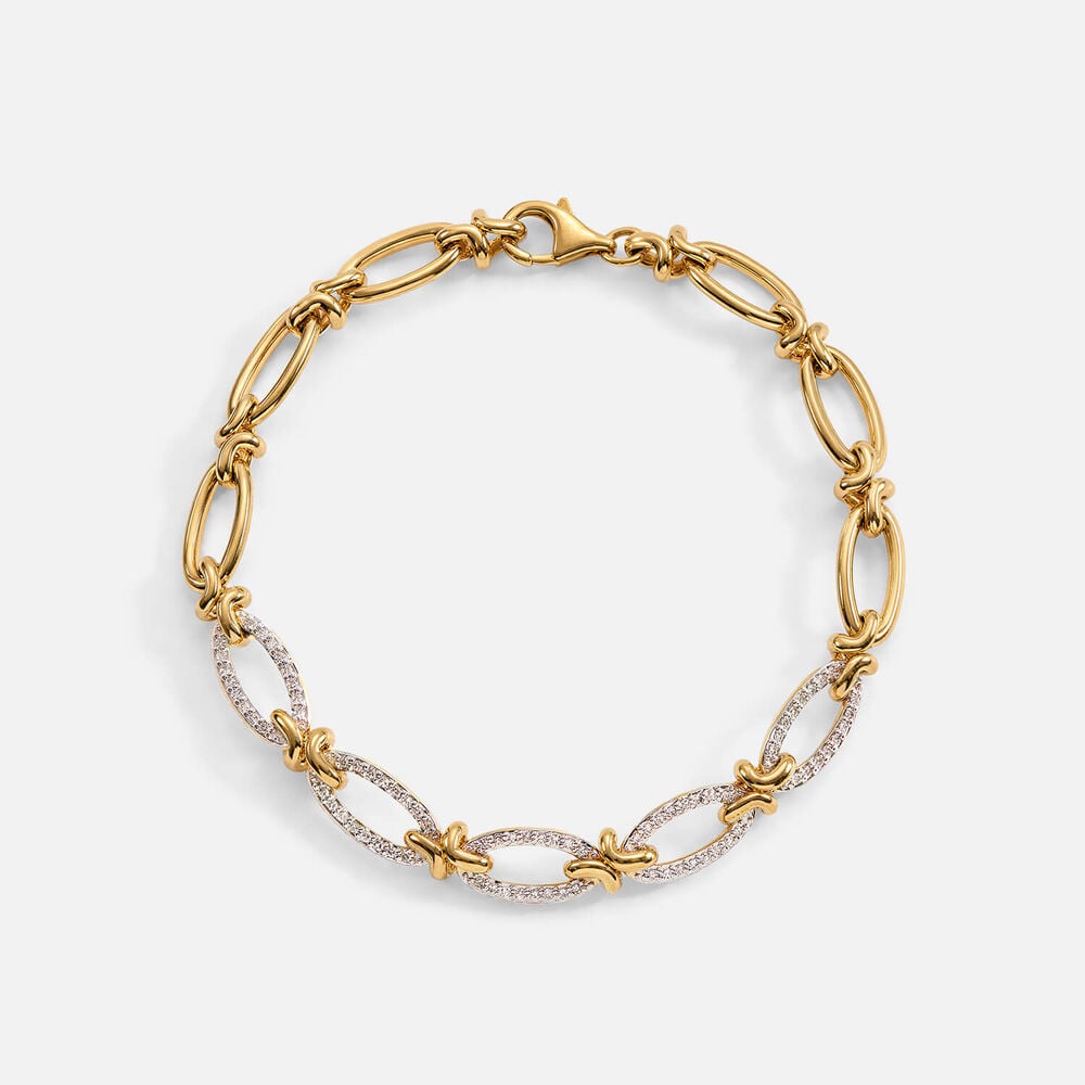 Yellow Gold Plated Vermeil Sterling Silver 0.42ct Lab Grown Diamond Oval Link Bracelet