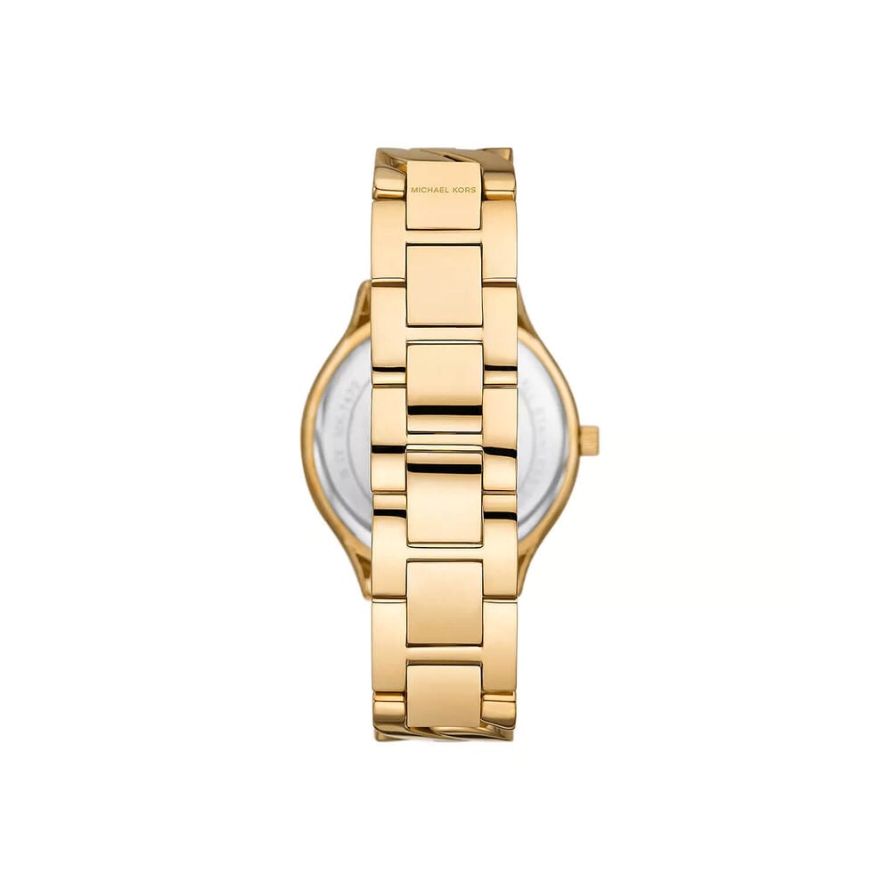 Michael Kors Slim Runway 38mm White Dial Yellow Gold Toned Steel Bracelet Watch image number 1