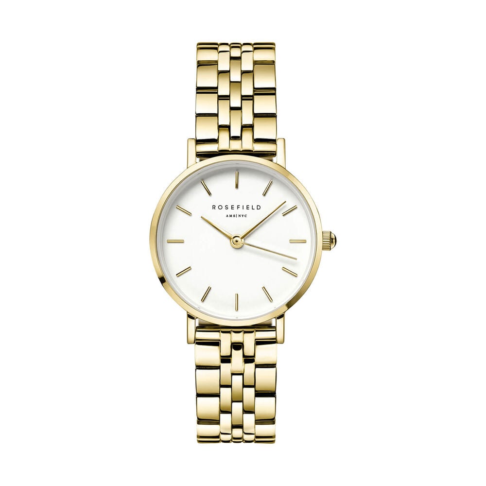 Rosefield Small Edit White Gold 26mm White Dial 23k Gold Plated Steel Bracelet Watch