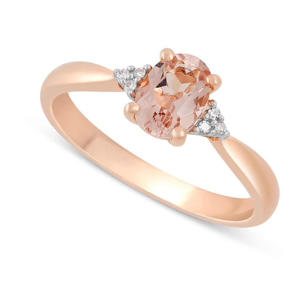 9ct Rose Gold Oval Morganite and Diamond Ring