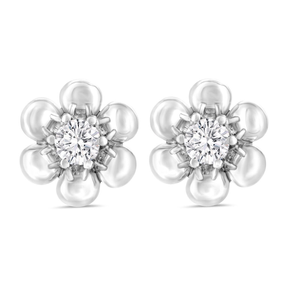 Little Treasure Sterling Silver Cubic Zirconia Flower Stud Earrings image number 0