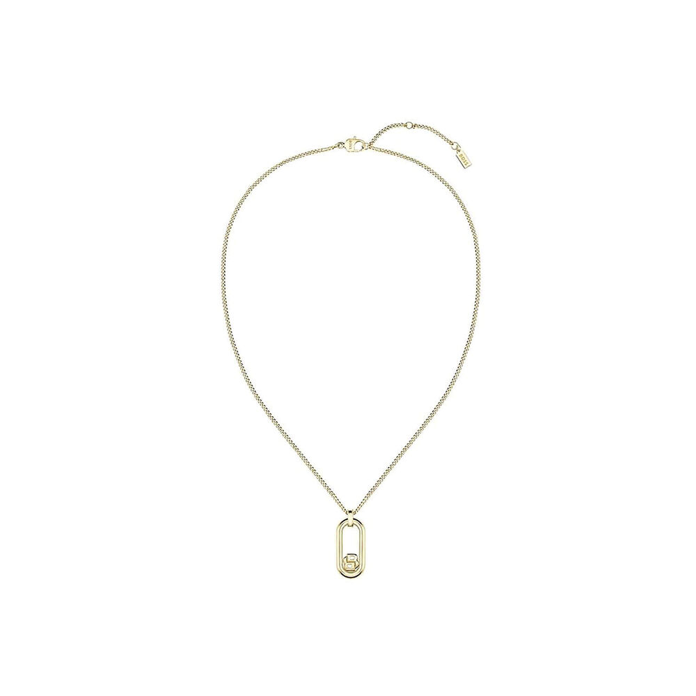 BOSS Gold Tone Double B Monogram Pendant Chain Necklace image number 1