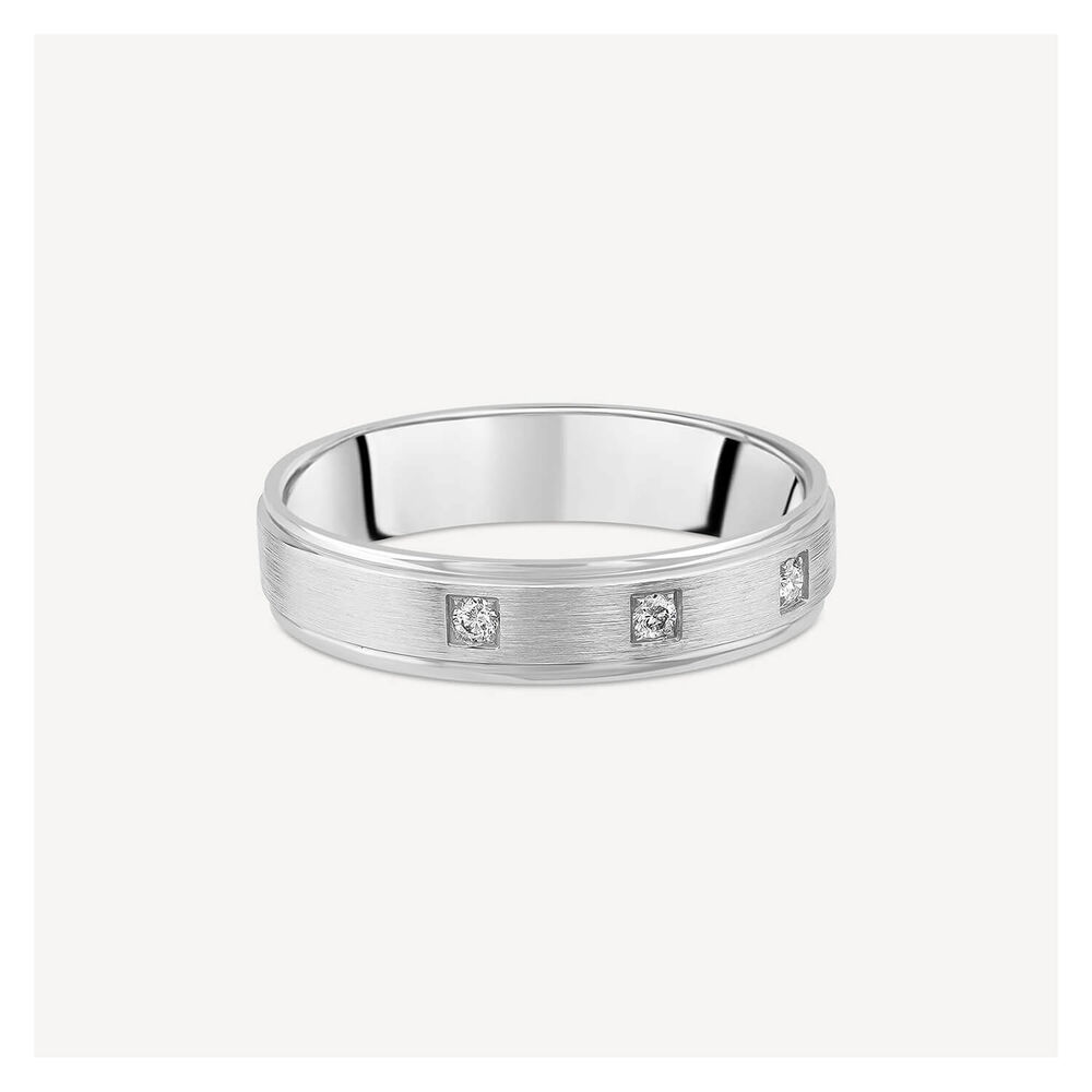 Platinum 0.08ct Diamond 3 Stone Matte Mens Wedding Ring