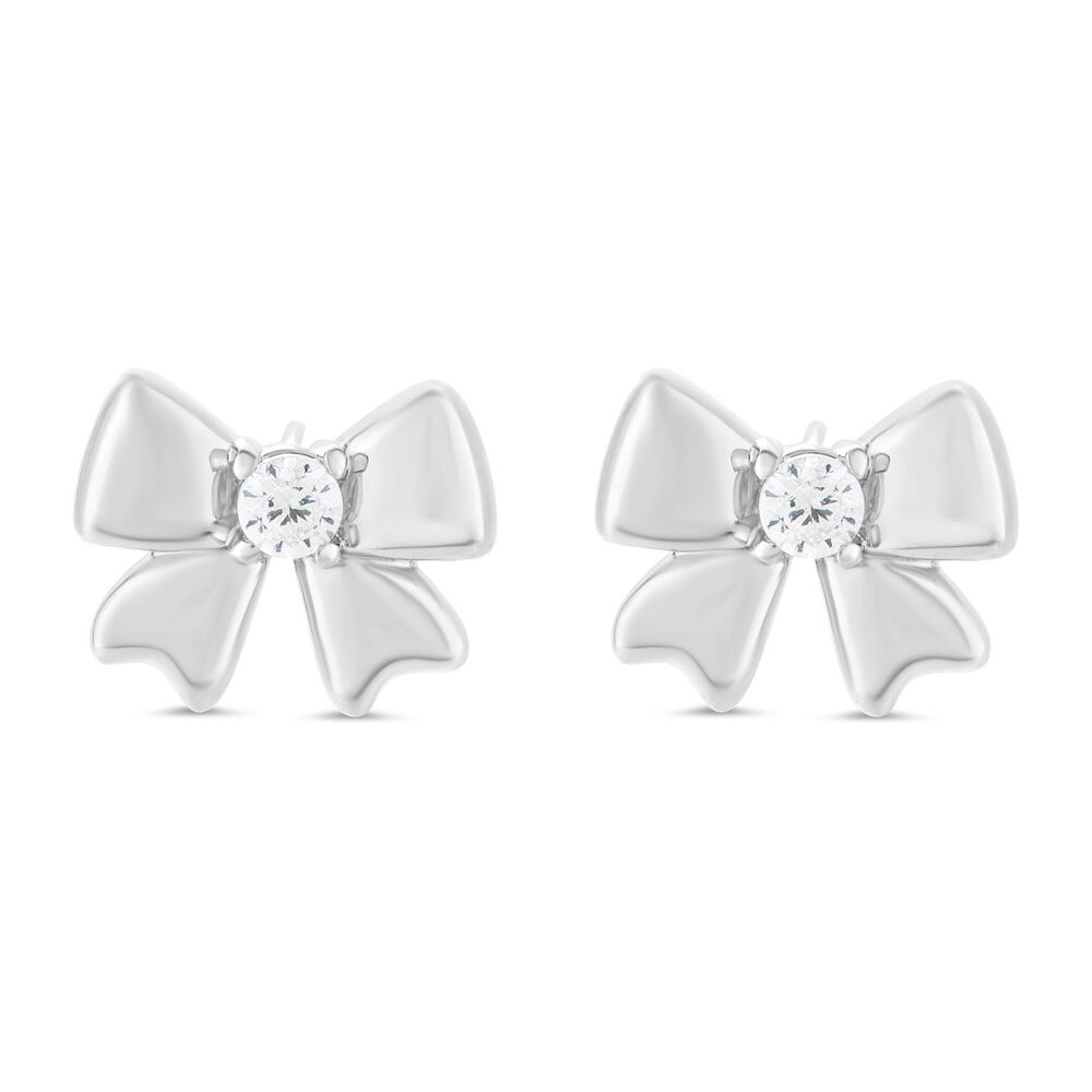 Little Treasure Sterling Silver Cubic Zirconia Bow Stud Earrings