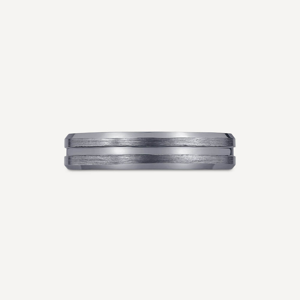 Tungsten Matte Centre Groove Polished Edge 5mm Men's Ring image number 1