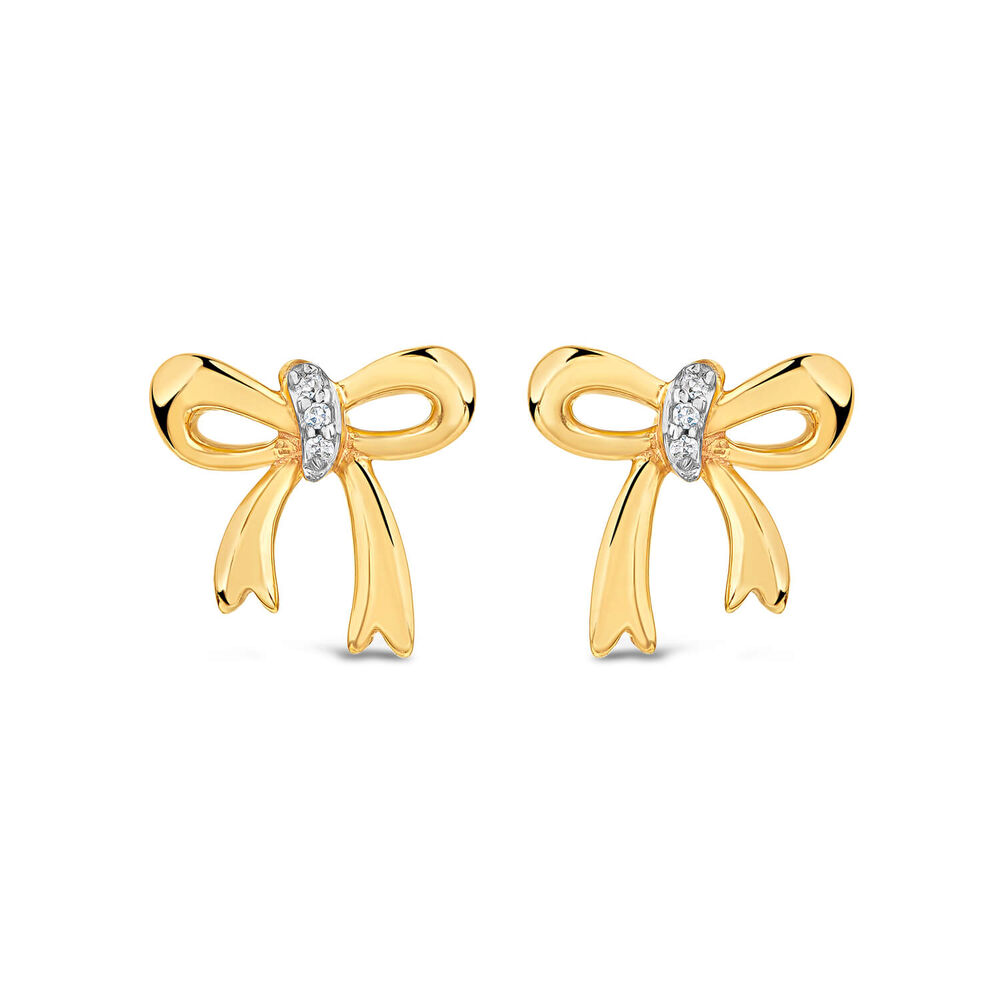 9ct Yellow Gold Diamond Bow Stud Earrings image number 0