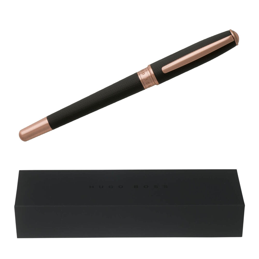 Hugo BOSS Essential Two-Toned Black and Rose Gold Rollerbal Pen image number 2