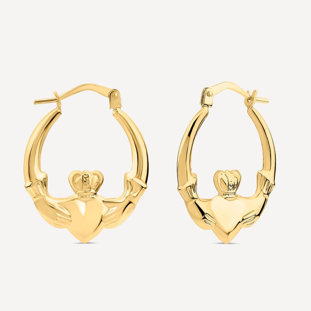 9ct Yellow Gold Medium Claddagh Creole Hoop Earrings