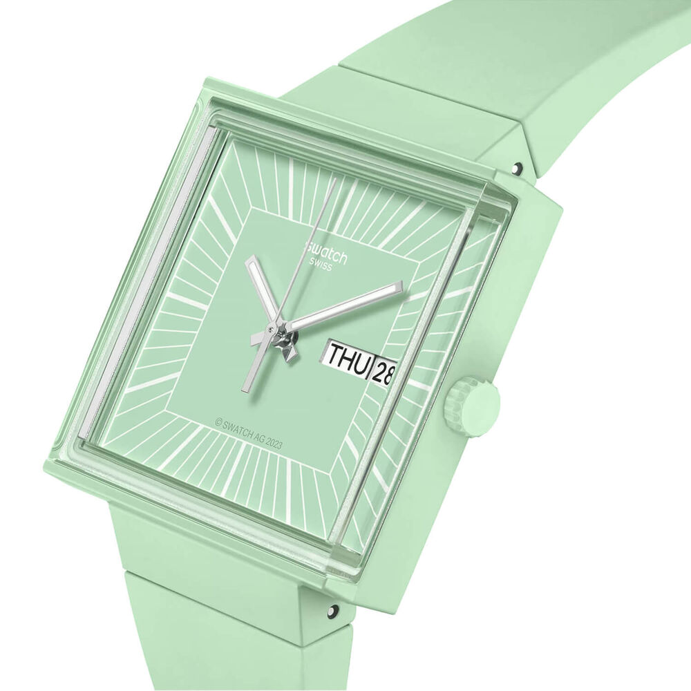 Swatch Bioceramic What If...Mint? Square Dial Green Strap Watch