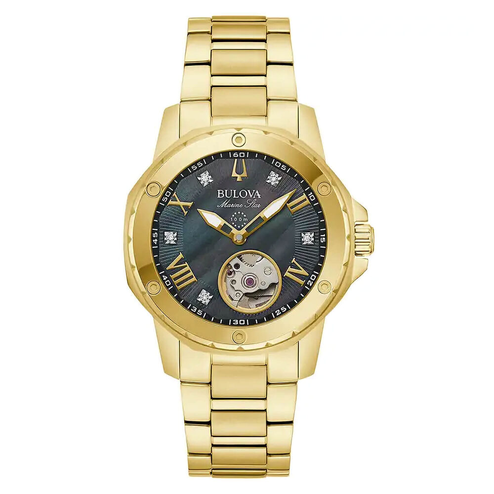 Bulova Marine Star 37mm MOP Dial Gold Toned Steel Bracelet Watch