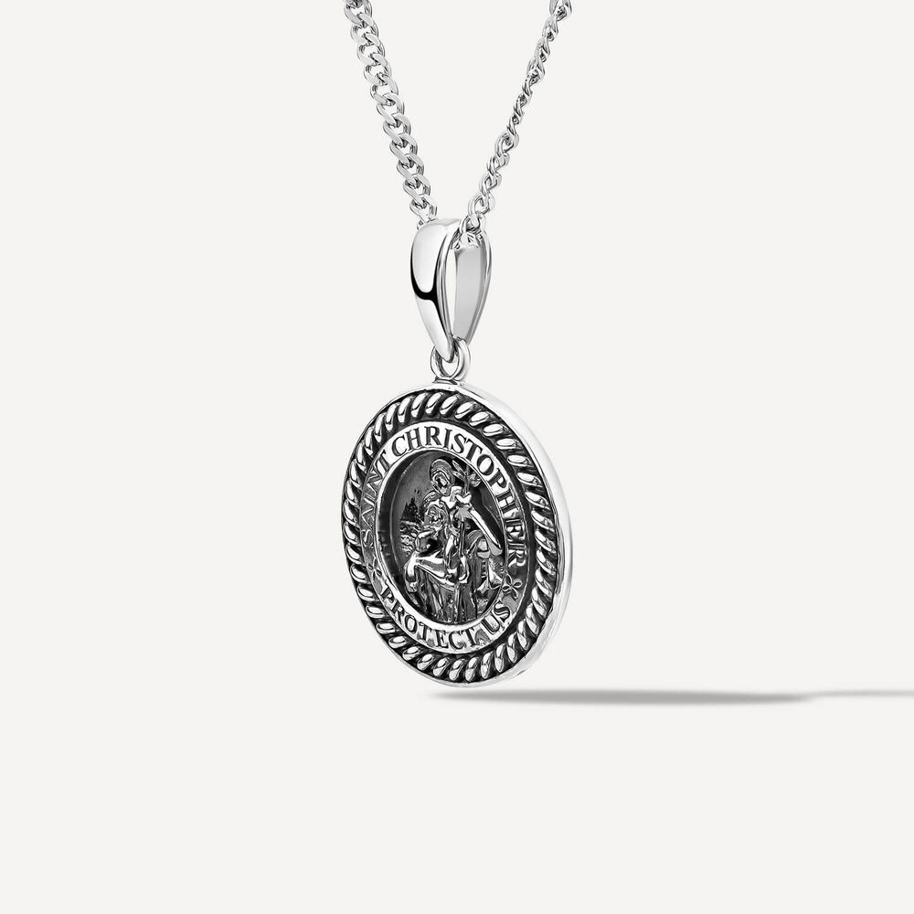 Silver Oxidised St.Christopher Medal Pendant image number 1