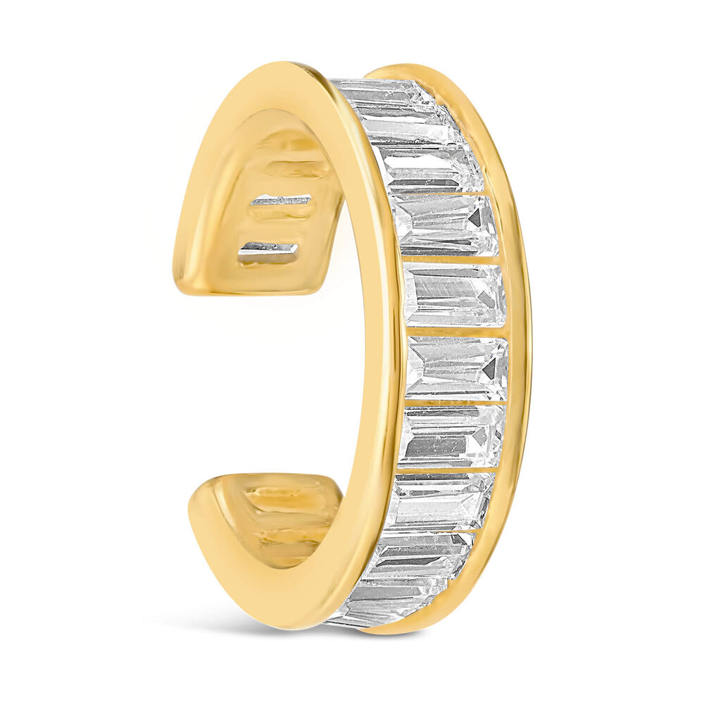 Silver & Gold Plated Channel Cubic Zirconia Baguette Single Cuff Earring