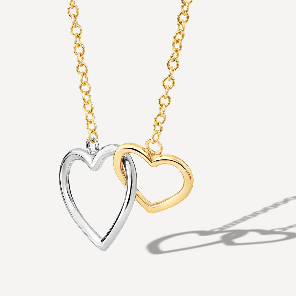 9ct Two Colour Gold Double Linked Heart Necklet image number 1
