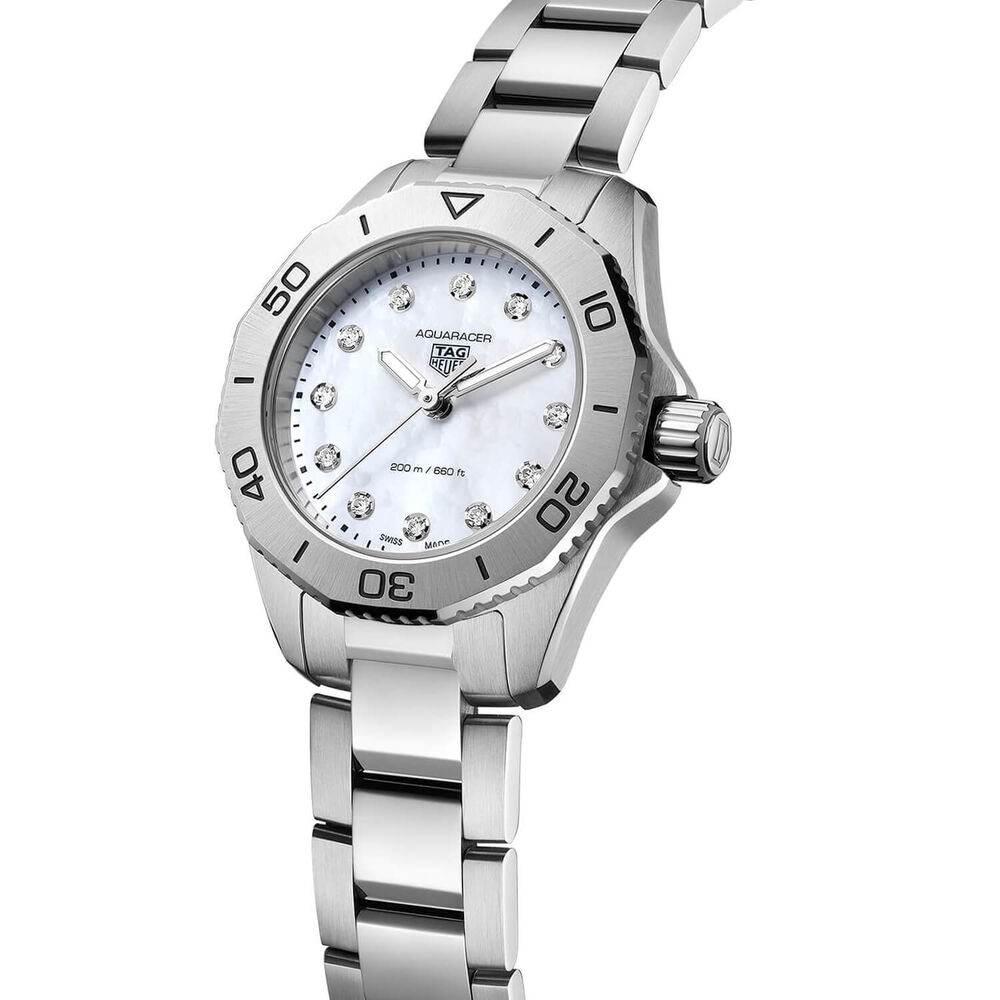 TAG Heuer Aquaracer Professional 200 30mm MOP Dial Diamond Dots Steel Bracelet Watch image number 2