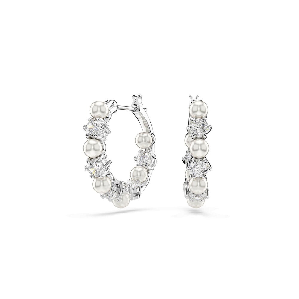 Swarovski Matrix Cubic Zirconia & Crystal Pearl Rhodium Plated Hoop Earrings