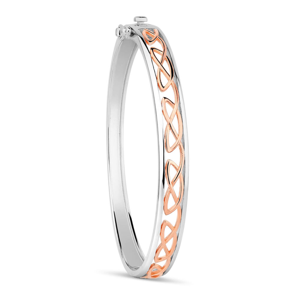 Silver Rose Gold Plated Celtic Knot Design Ladies Bangle image number 2