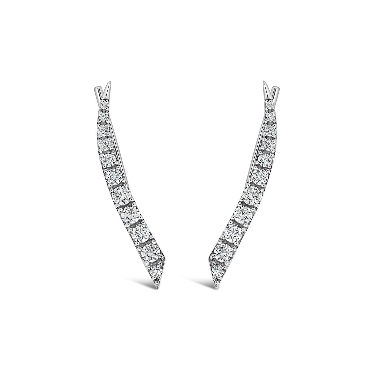 Sterling Silver Pave Cubic Zirconia Curve Climber Earrings