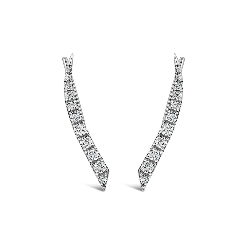 Sterling Silver Pave Cubic Zirconia Curve Bar Climber Earrings image number 0