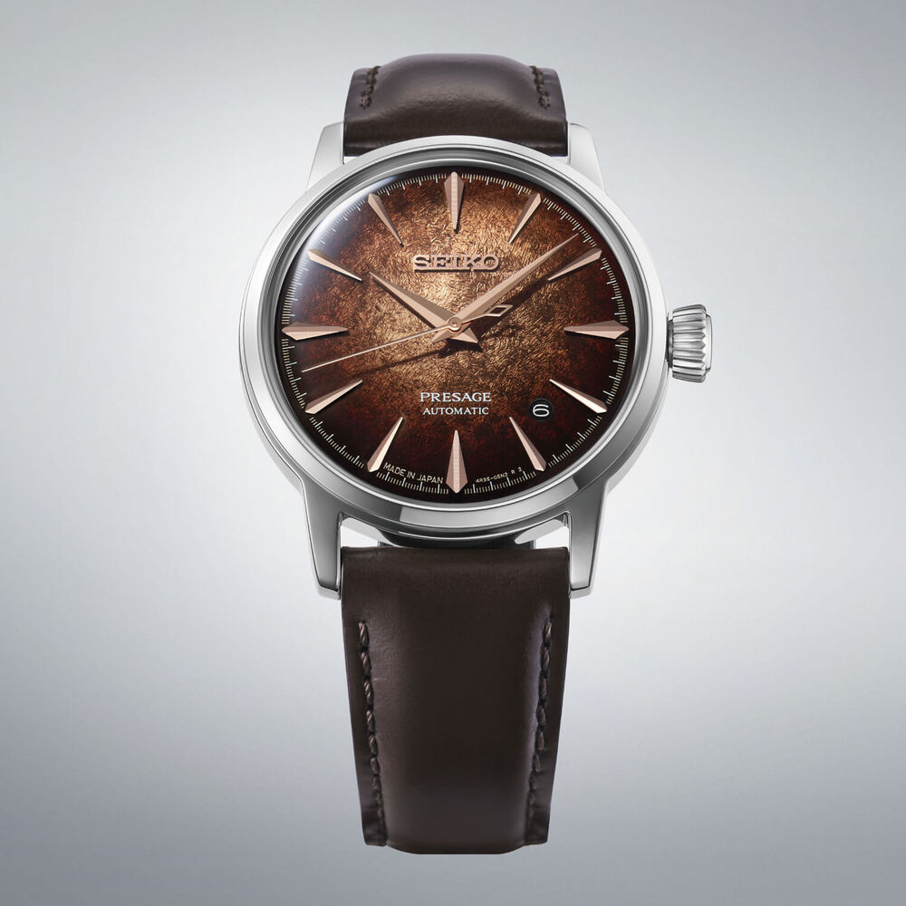 Seiko Presage Cocktail Time 38.5mm Brown Dial Brown Leather Strap Watch