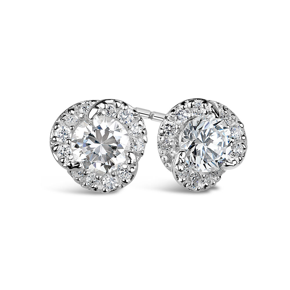 Sterling Silver Cubic Zirconia Pavé Knot Stud Earrings image number 4