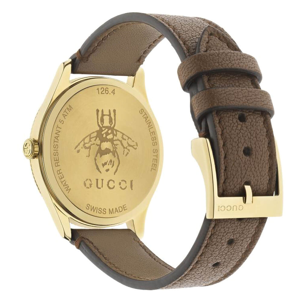 Pre-Owned Gucci G-Timeless 36mm Silver Dial Brown Leather Strap Watch