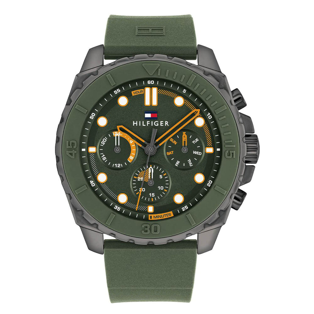Tommy Hilfiger 48mm Green Chronograph Dial Rubber Strap Watch image number 0